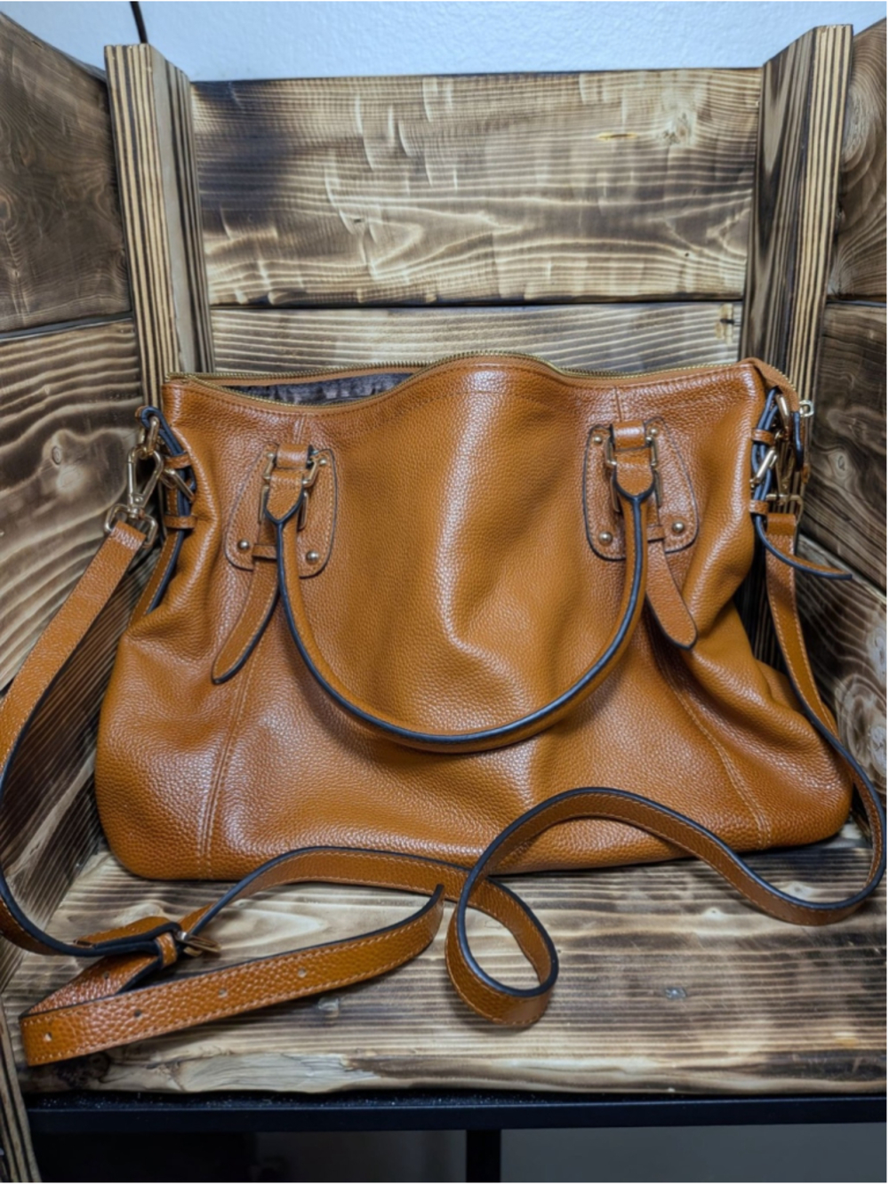 Kattee Leather Satchel Bag Womens Large Brown Crossbody Top Handle Handbag